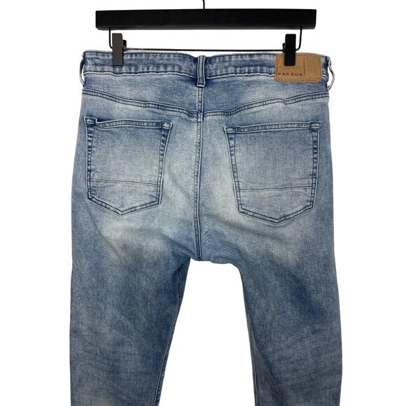 PacSun Men’s 32x32 Slim Taper Fit Jeans Blue Light Wash Stretch Denim Mid Rise - Picture 8 of 13